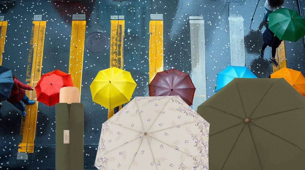 Umbrellas on crosswalk