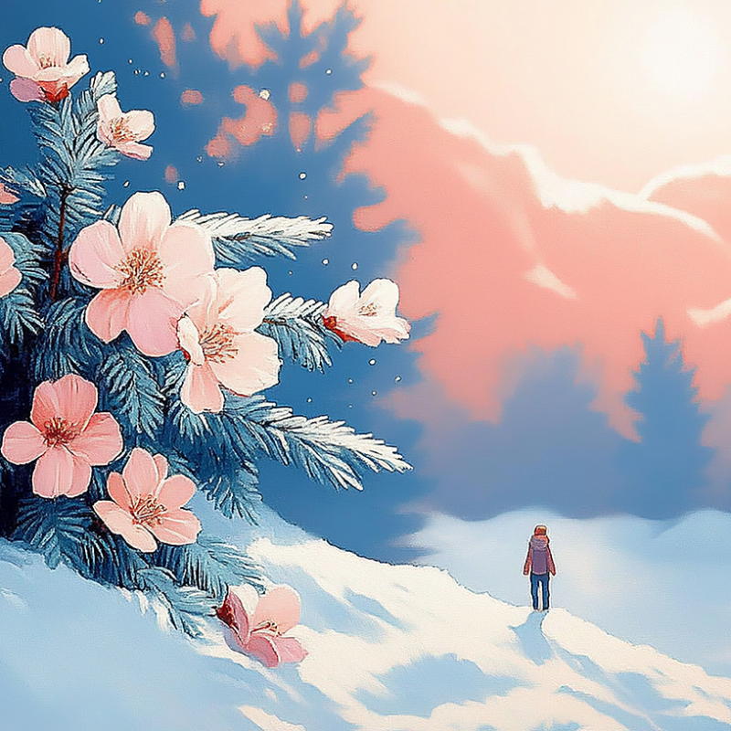 Christmas holiday featuring snow and flowers